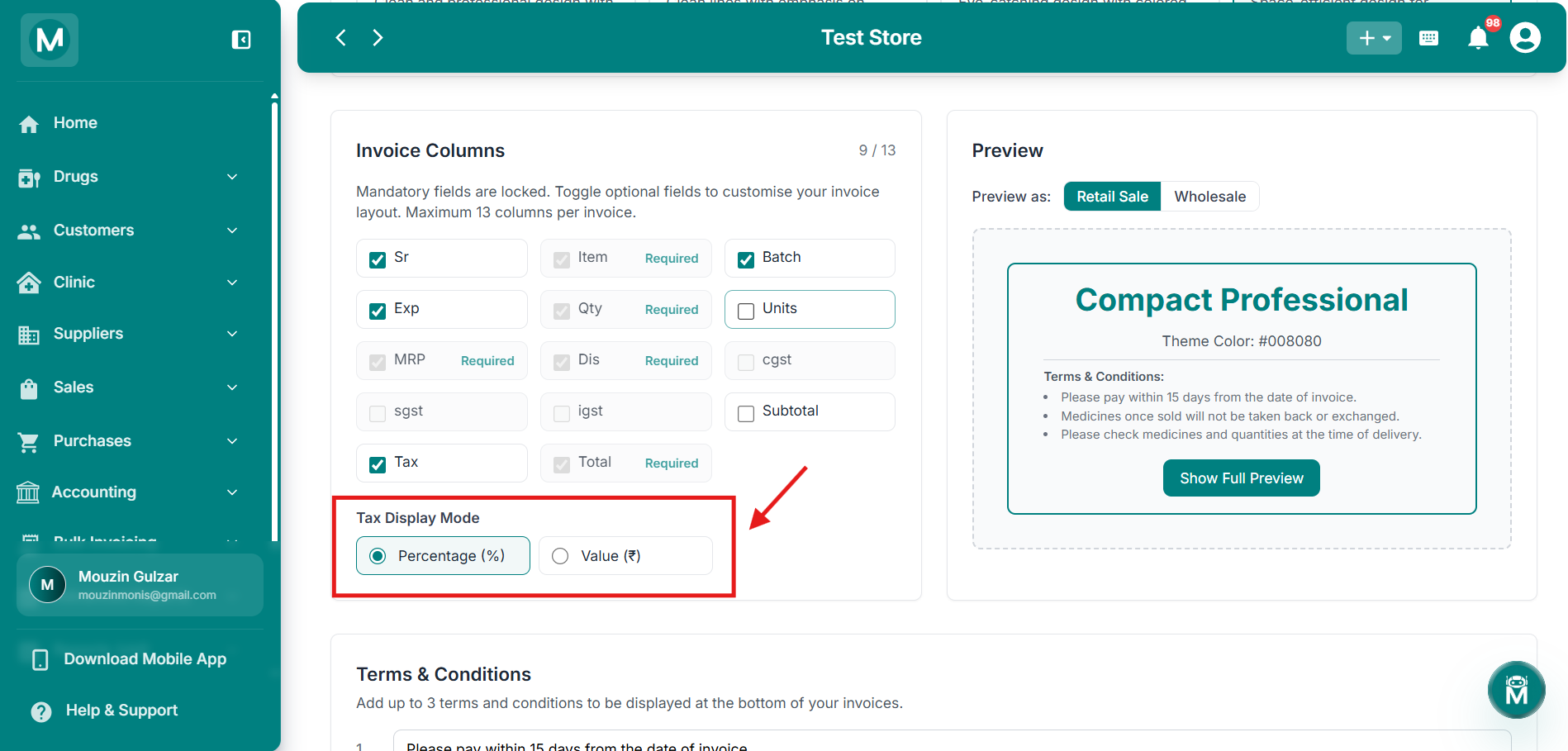 Invoice Columns