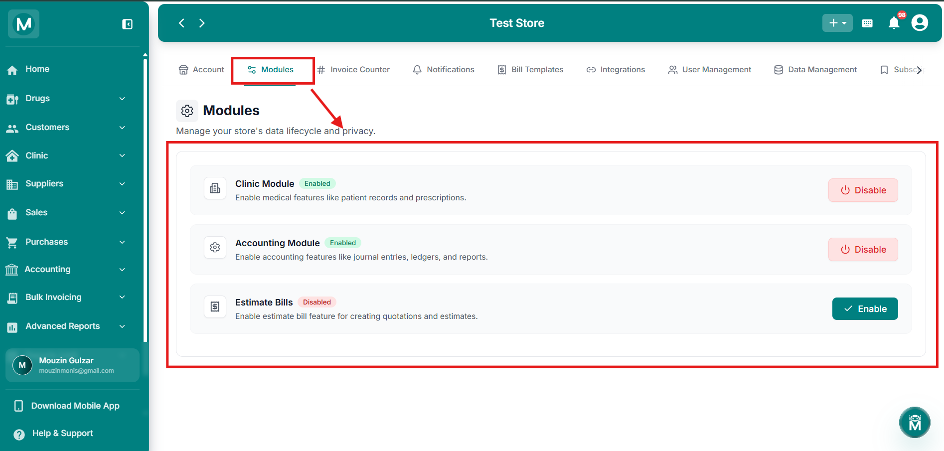 Modules Page
