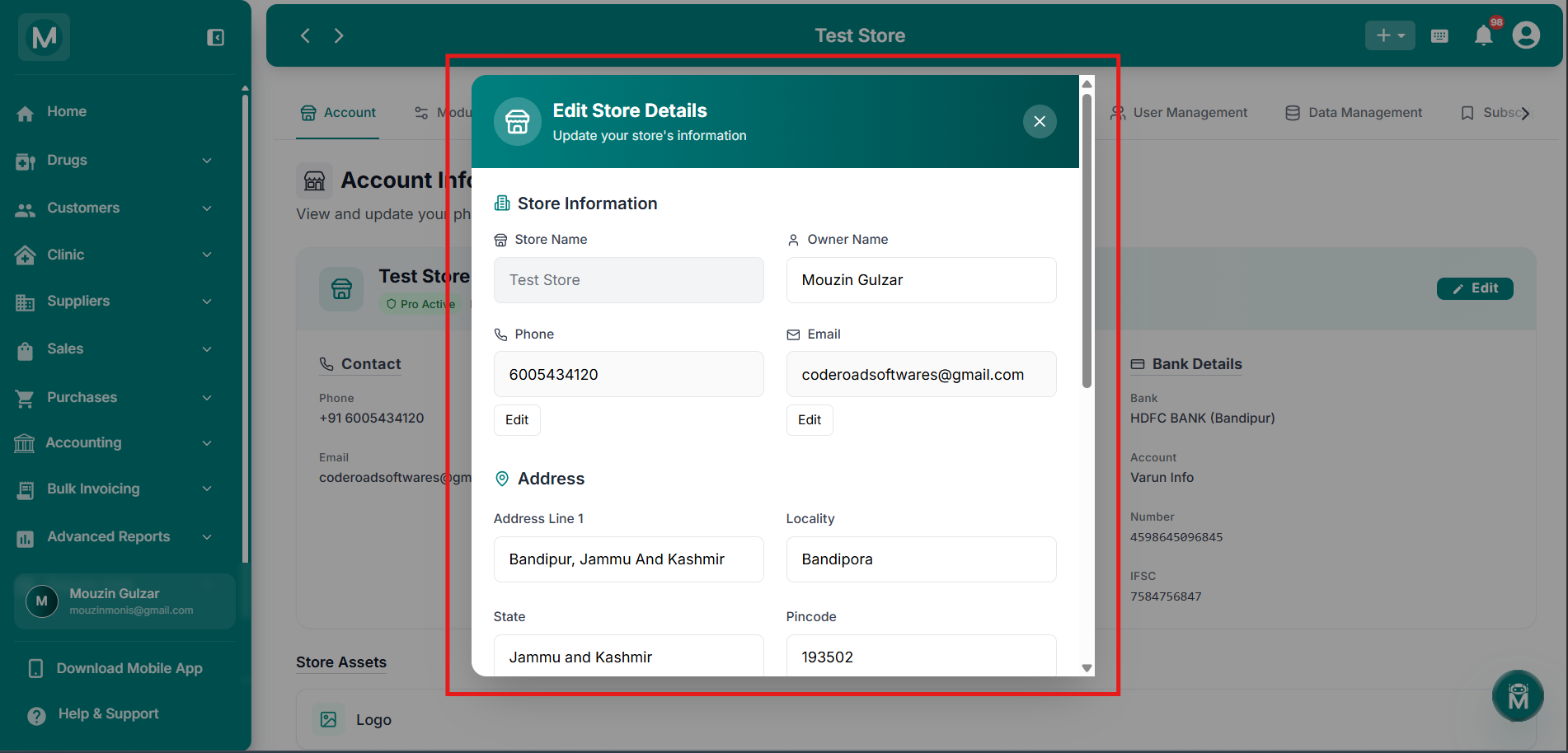 Edit Store Details Form