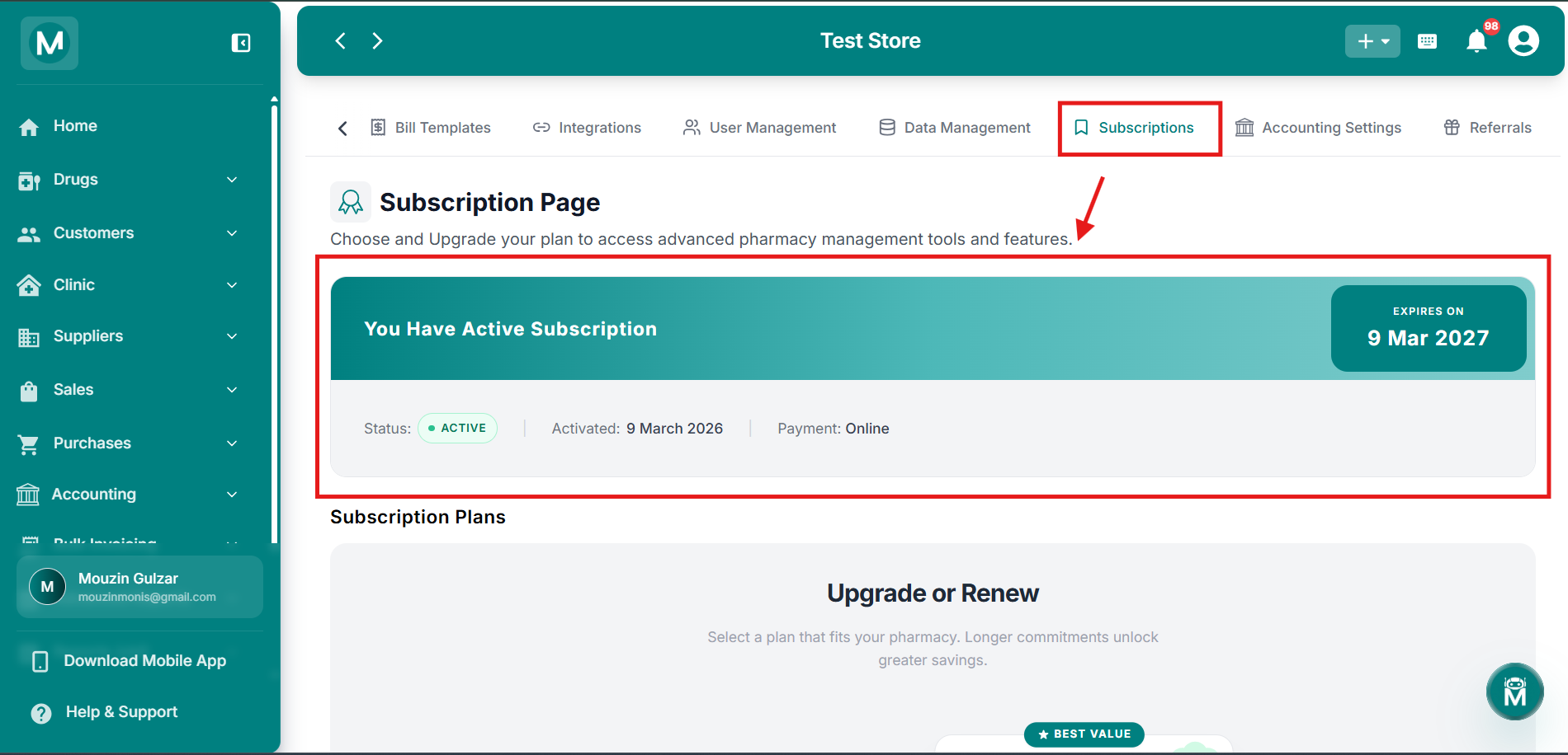 Active Subscription Status