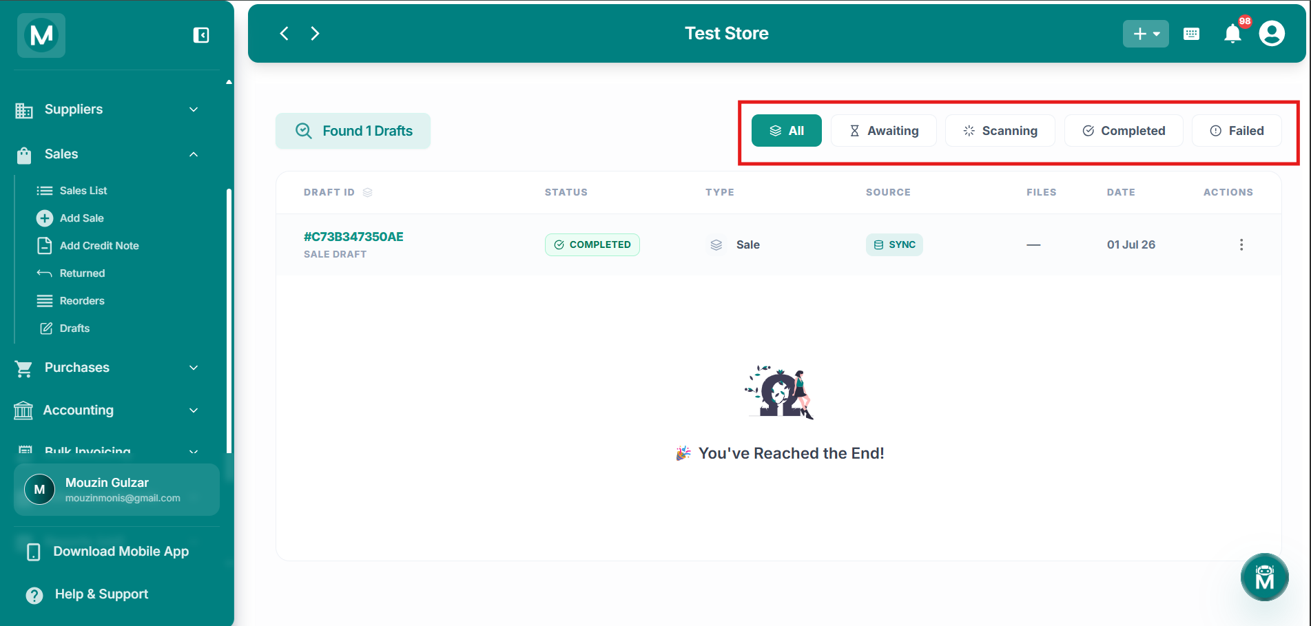 Status filter tabs