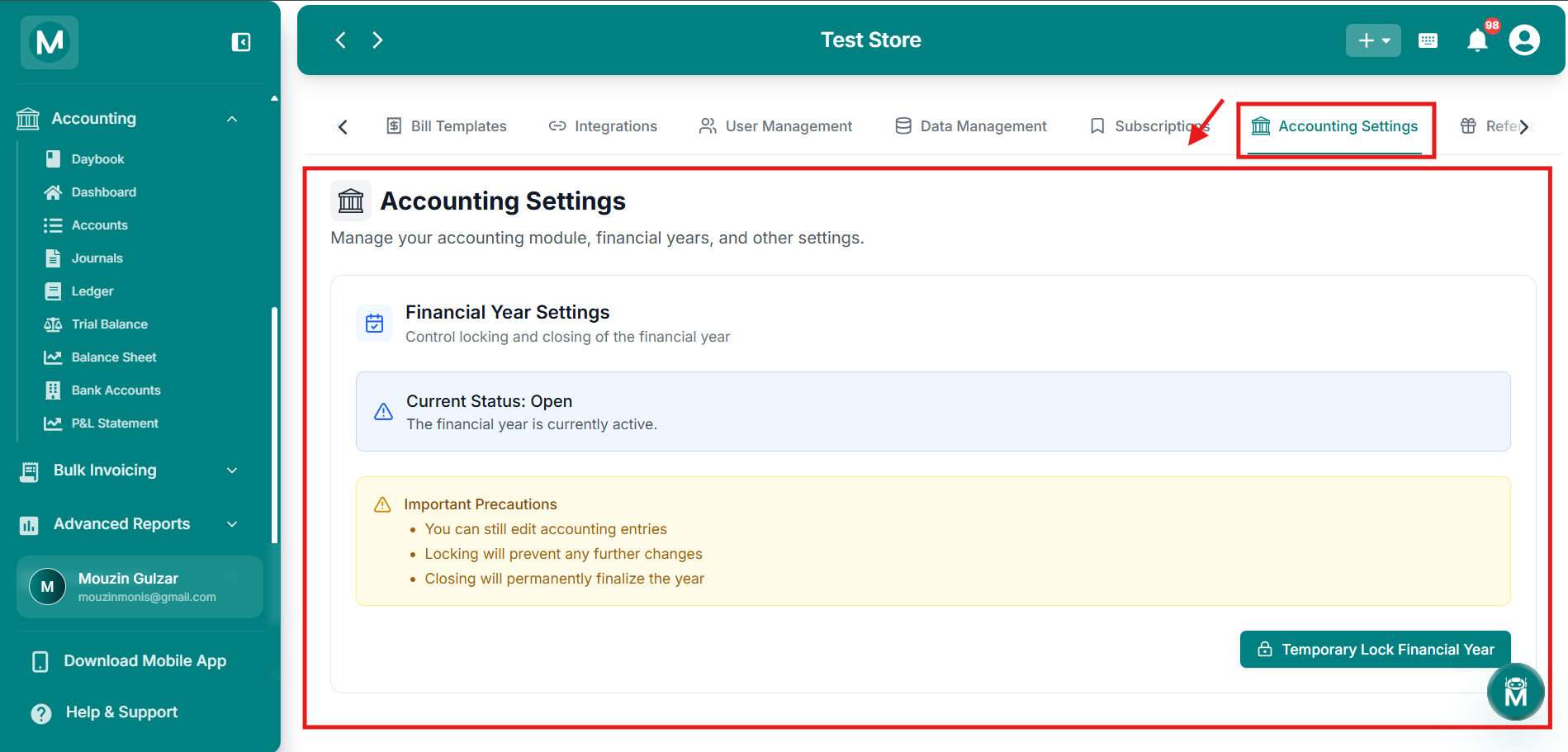 Financial Year Settings