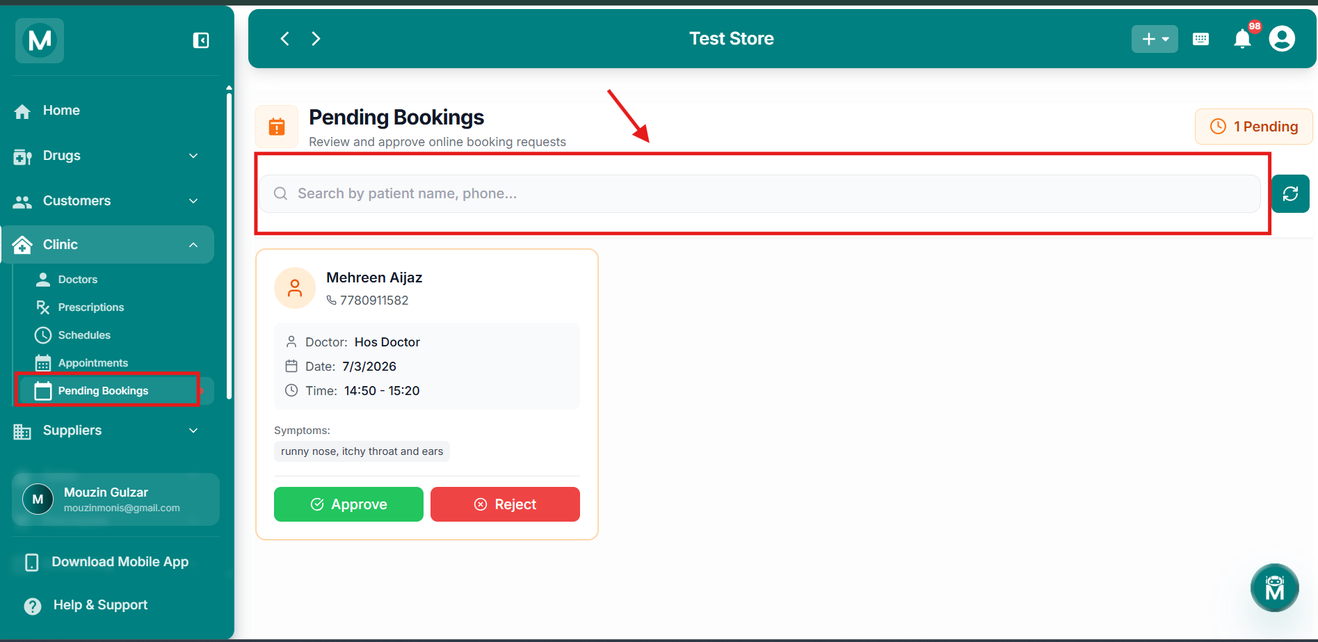 Pending Bookings page