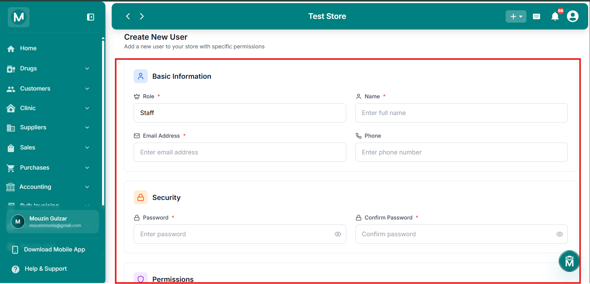 Create User Permissions
