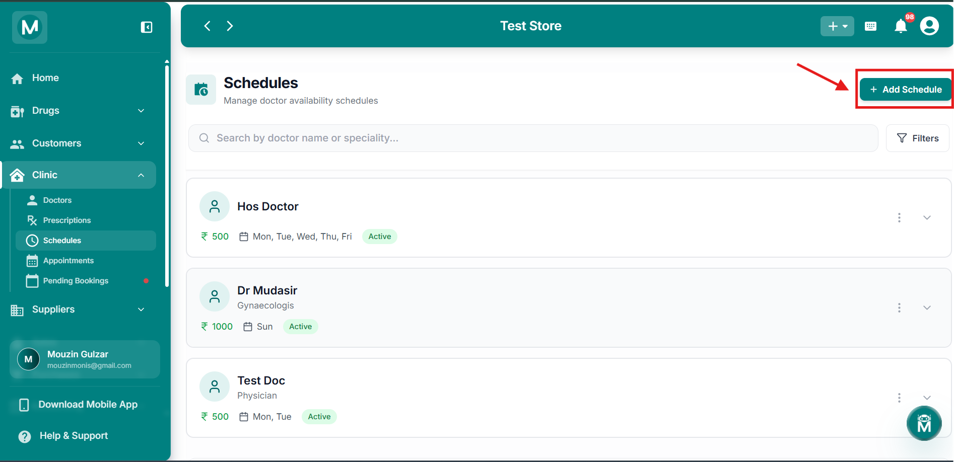 Add Schedule button