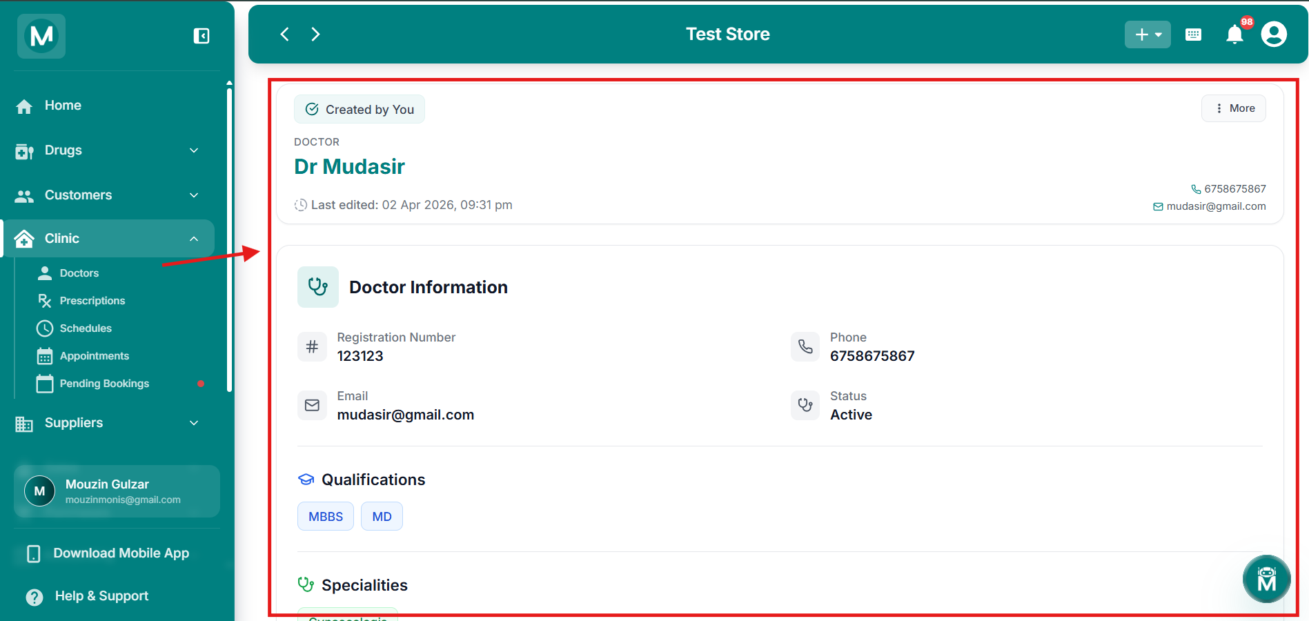 Doctor detail page