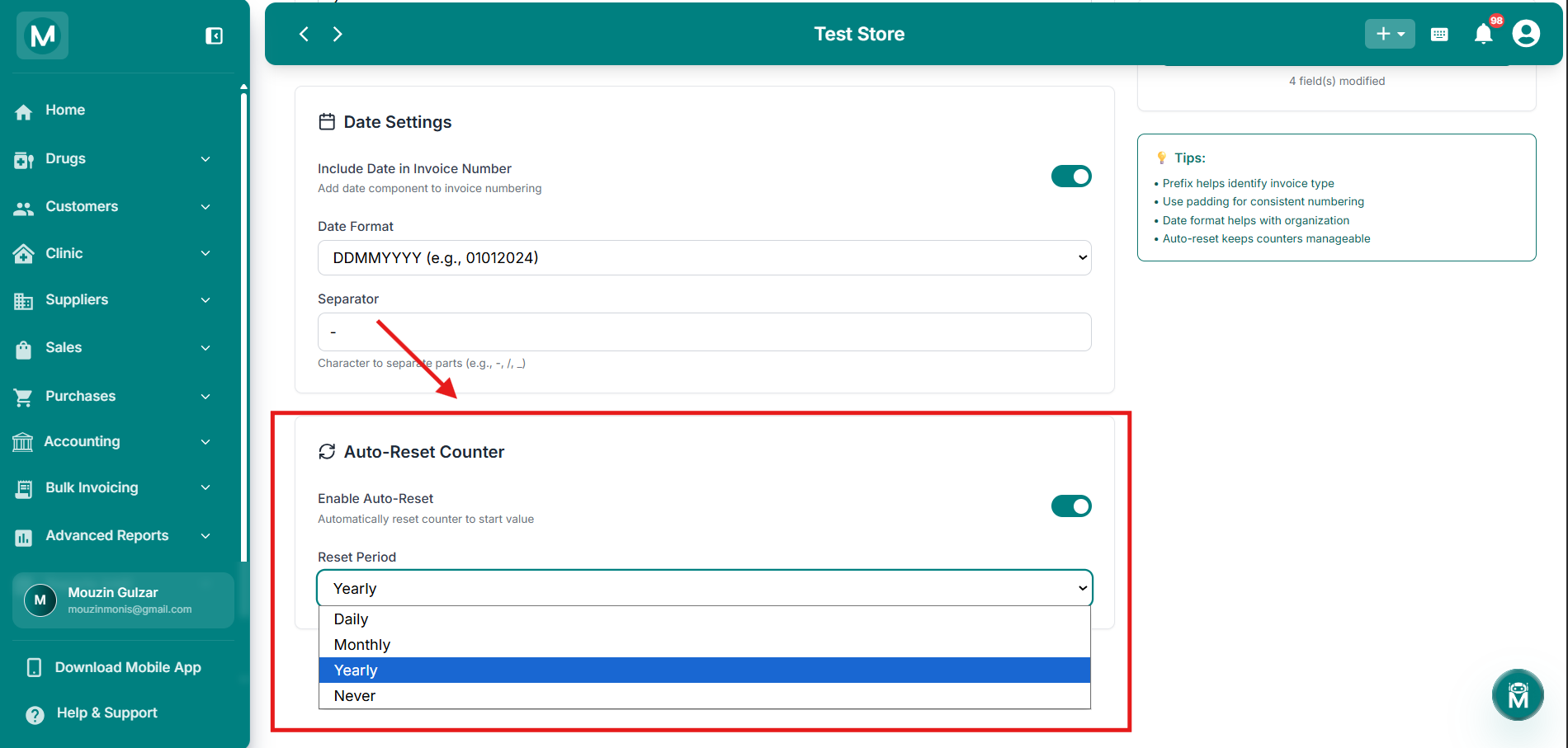 Reset Period Dropdown