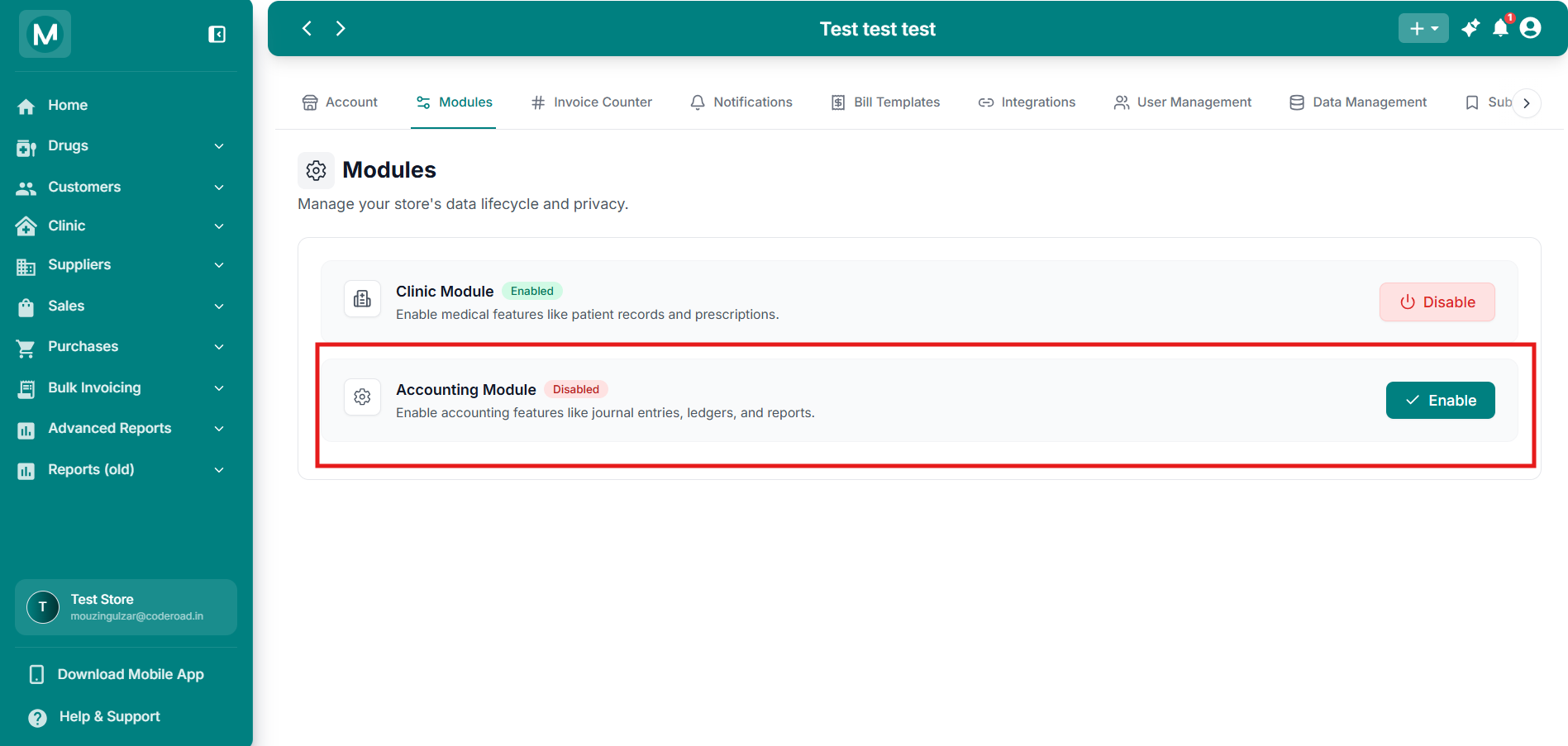 Enable Accounting Module