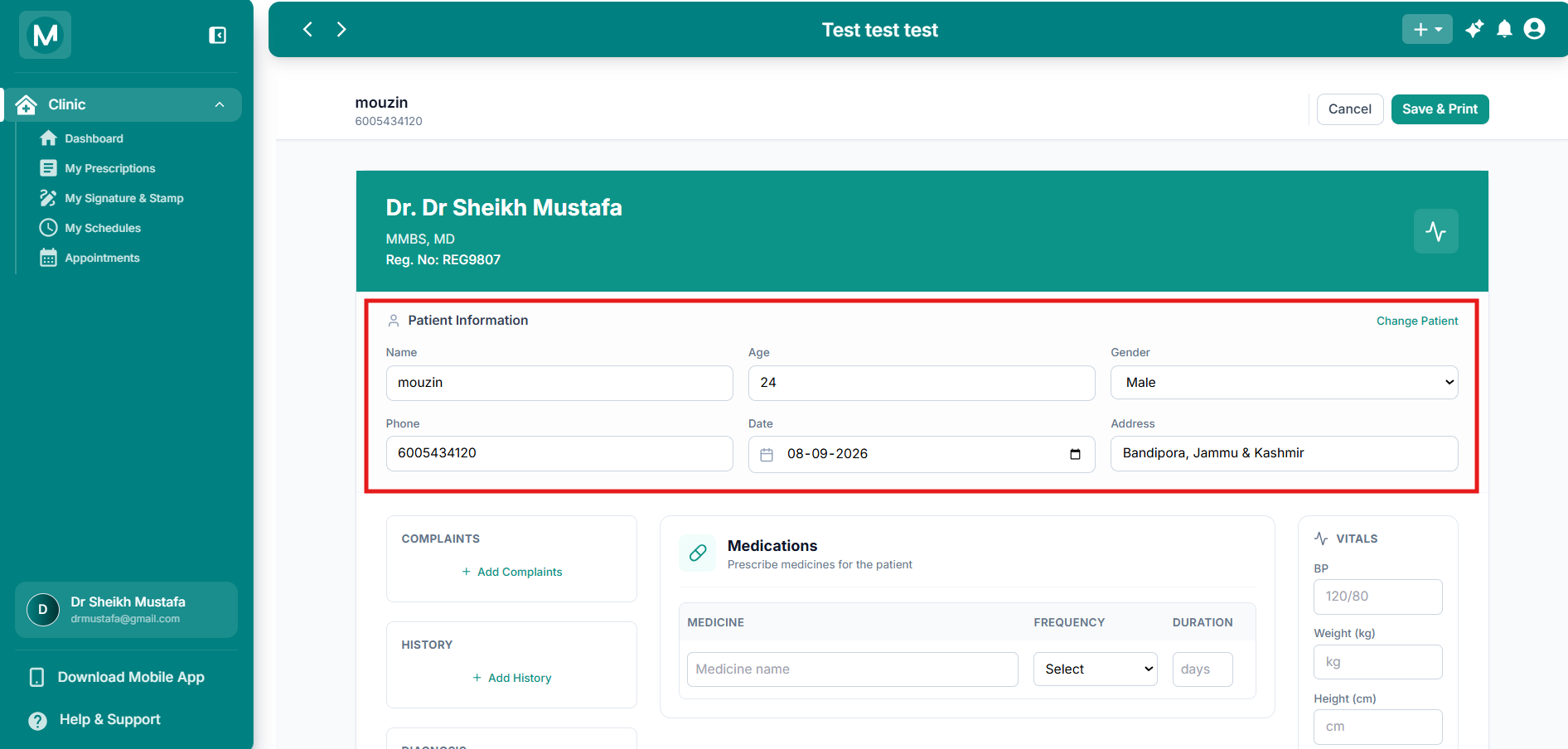 Create Prescription form
