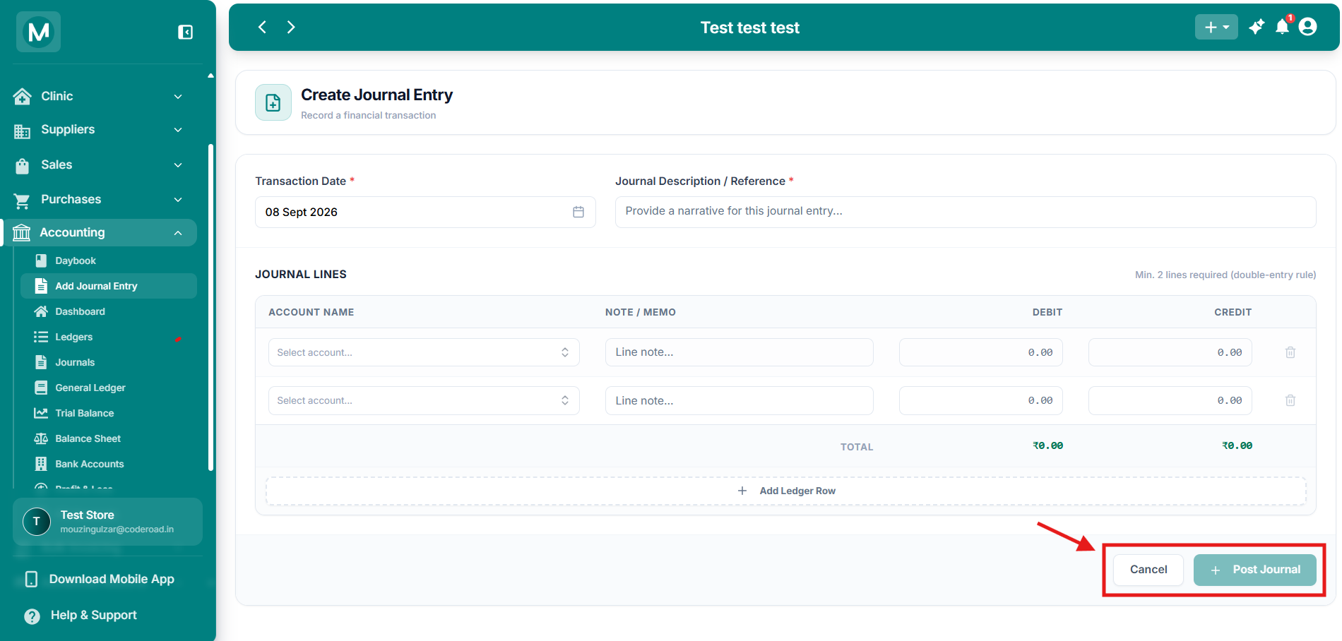 Cancel and Post Journal buttons