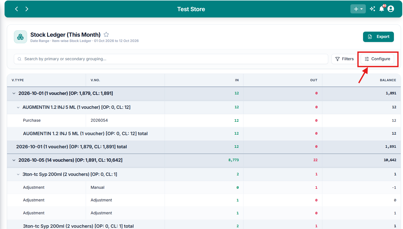 Configure Stock Ledger Report