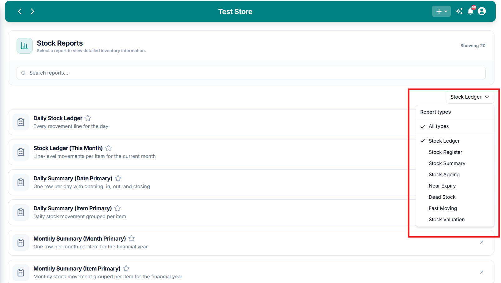 Filter Reports by Type