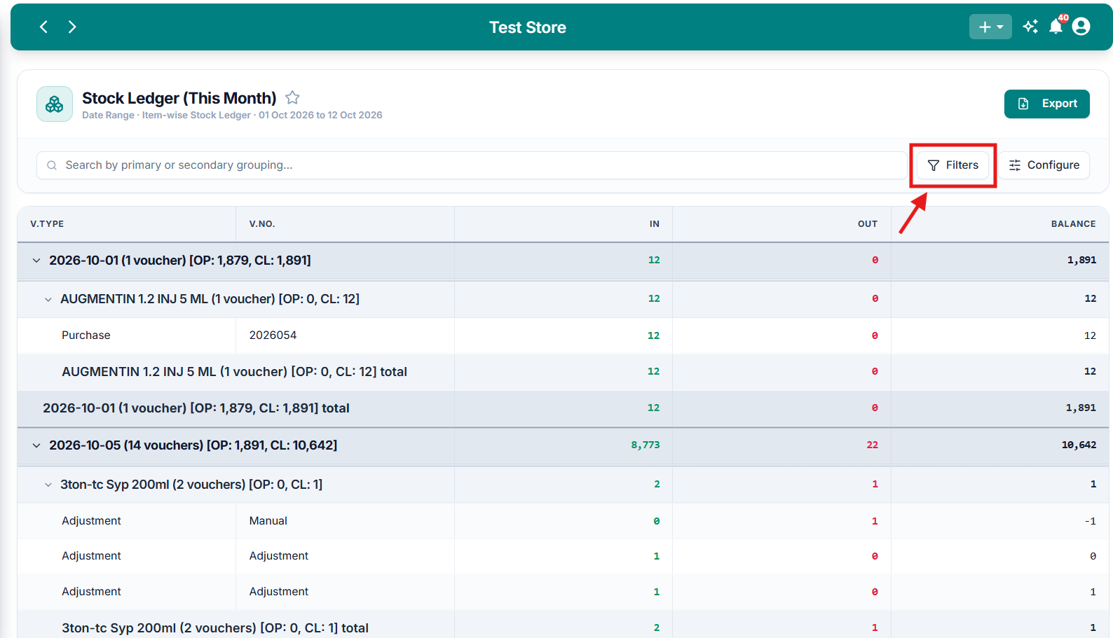 Stock Report Filters